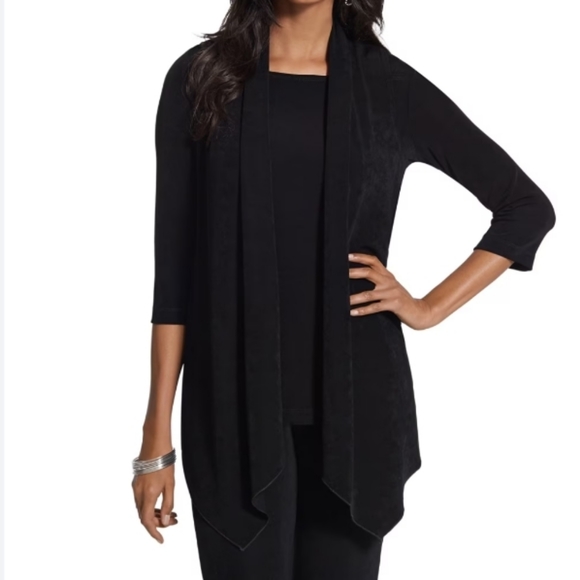 Chico's Travelers (Size 2/L/12) Black LS Open Non-Wrinkle Slinky Cardigan Jacket - Picture 1 of 9